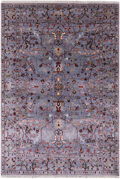 Grey Peshawar Hand Knotted Wool Rug - 5' 8" X 7' 10" - Golden Nile