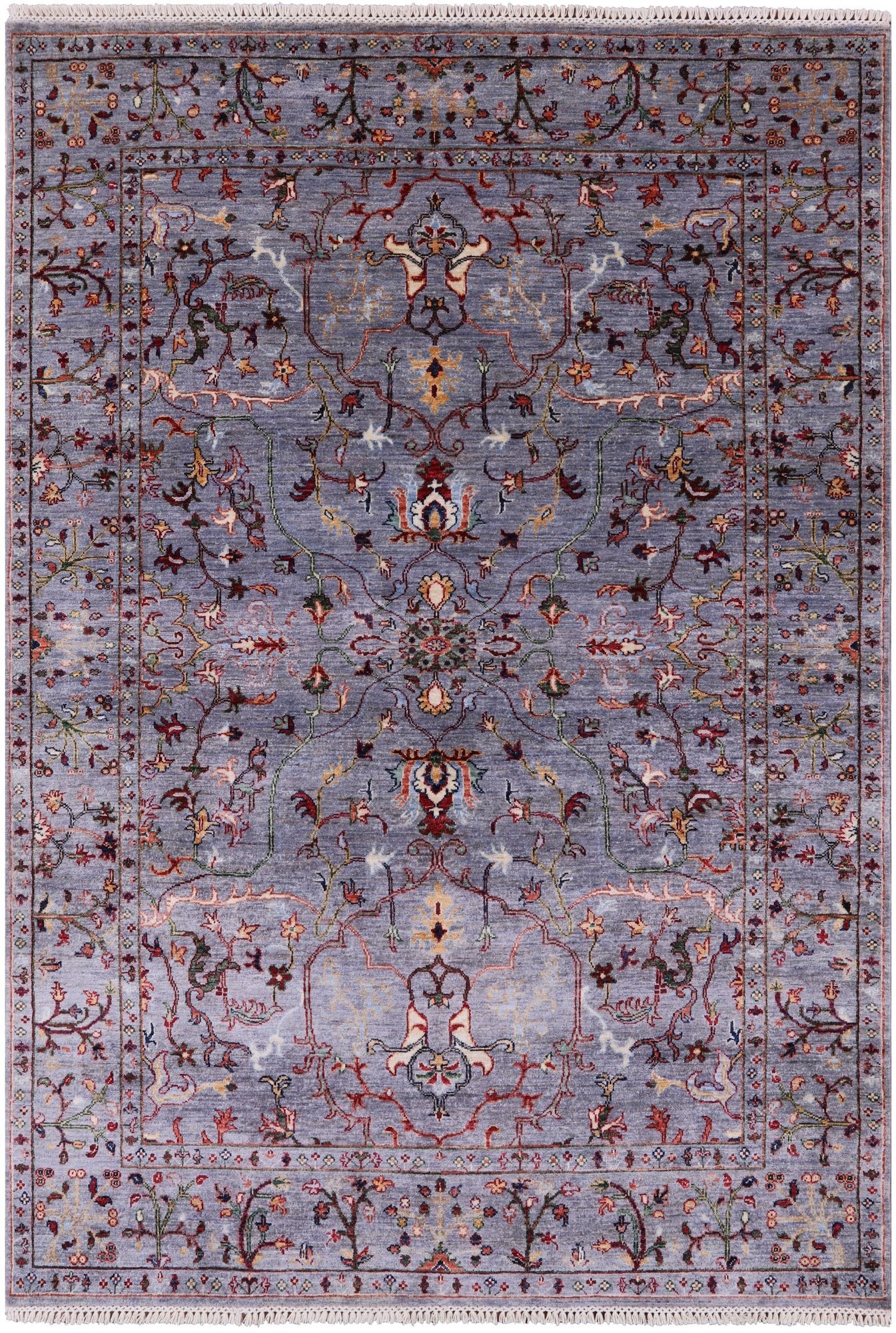 Grey Peshawar Hand Knotted Wool Rug - 5' 8" X 7' 10" - Golden Nile