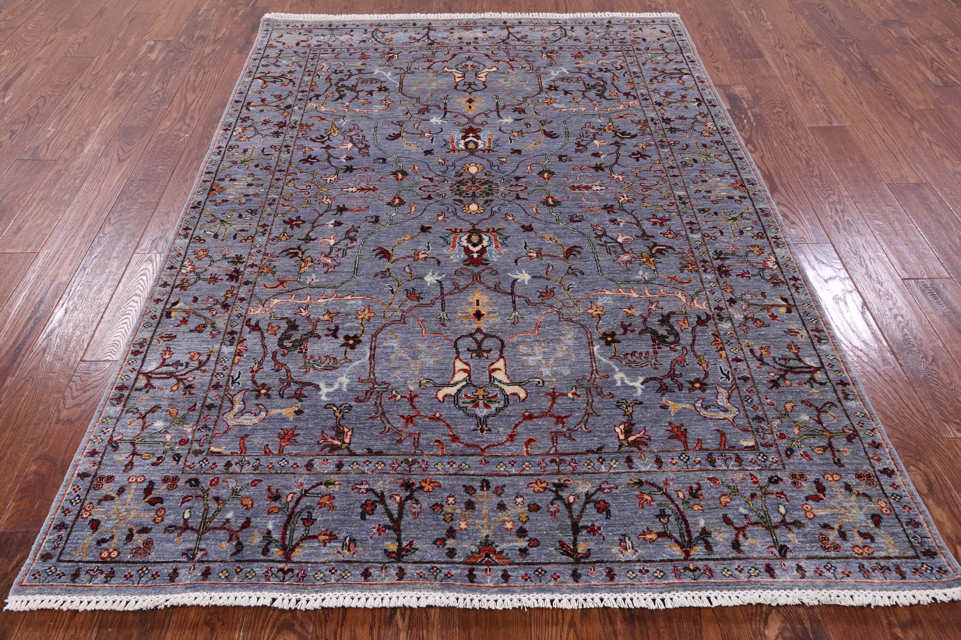 Grey Peshawar Hand Knotted Wool Rug - 5' 8" X 7' 10" - Golden Nile