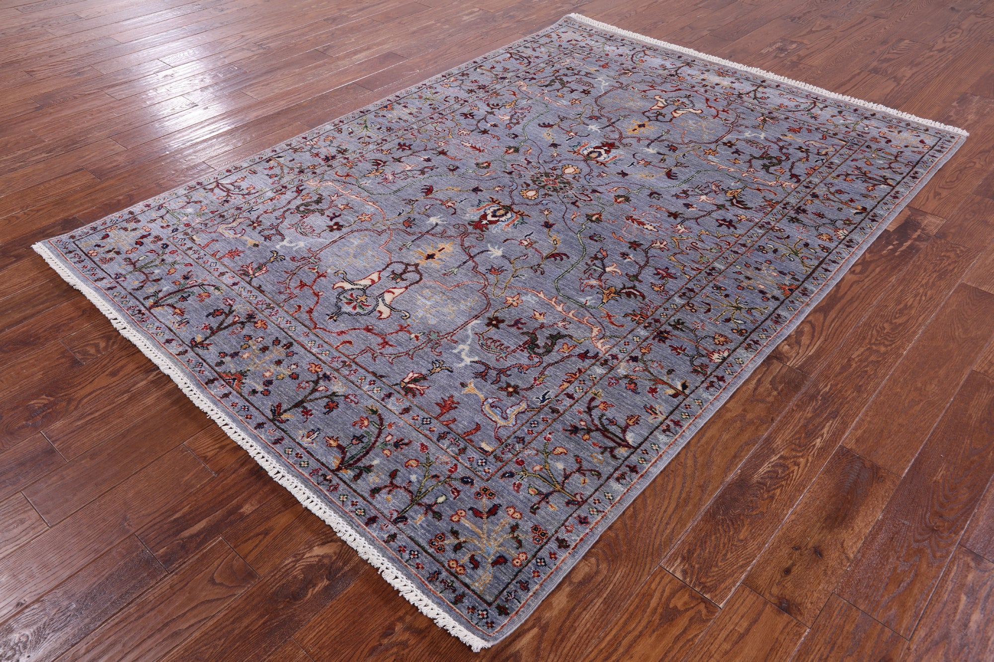 Grey Peshawar Hand Knotted Wool Rug - 5' 8" X 7' 10" - Golden Nile