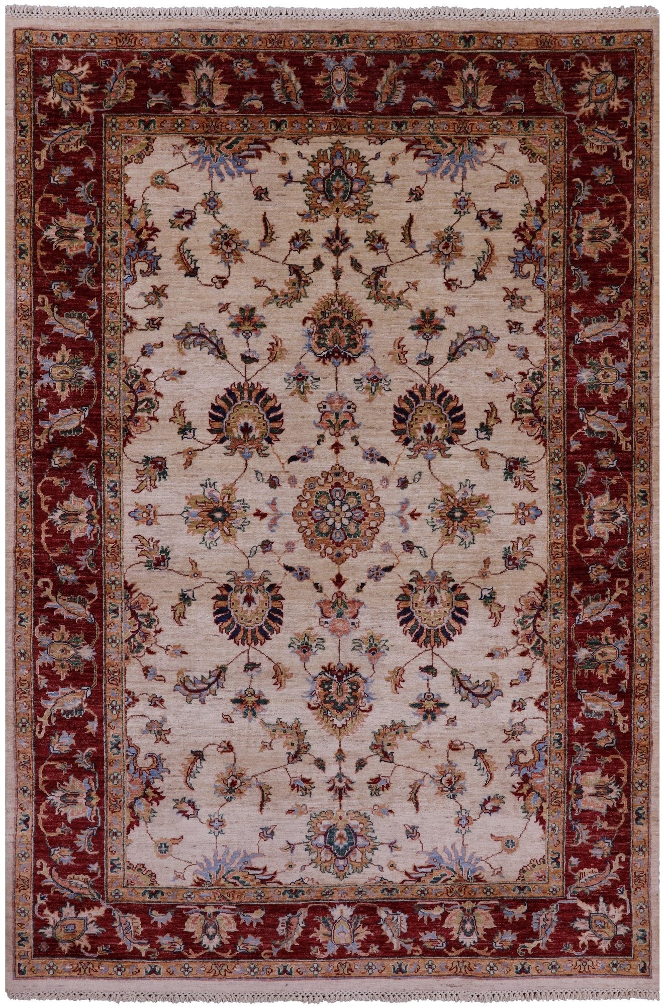 Ivory Persian Tabriz Hand Knotted Wool Rug - 5' 7" X 8' 4" - Golden Nile