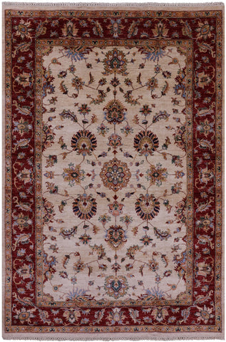 Ivory Persian Tabriz Hand Knotted Wool Rug - 5' 7