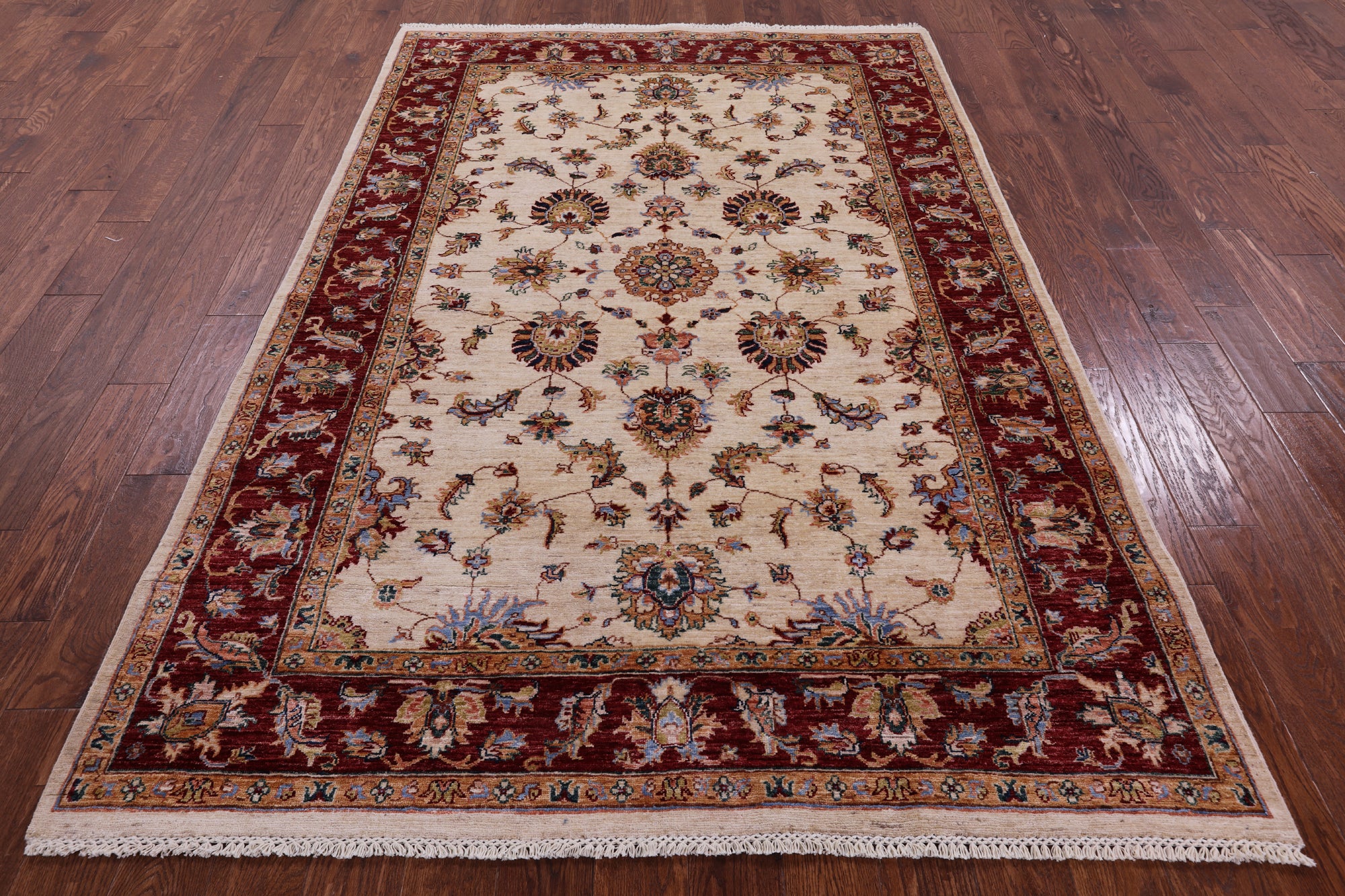 Ivory Persian Tabriz Hand Knotted Wool Rug - 5' 7" X 8' 4" - Golden Nile