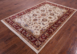 Ivory Persian Tabriz Hand Knotted Wool Rug - 5' 7" X 8' 4" - Golden Nile