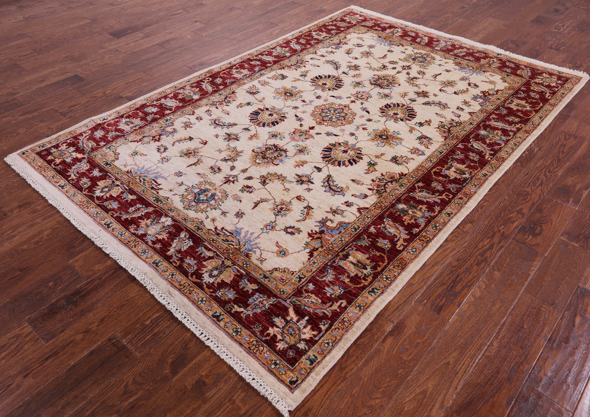 Ivory Persian Tabriz Hand Knotted Wool Rug - 5' 7" X 8' 4" - Golden Nile