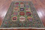 Green Turkmen Ersari Hand Knotted Wool Rug - 4' 11" X 6' 9" - Golden Nile