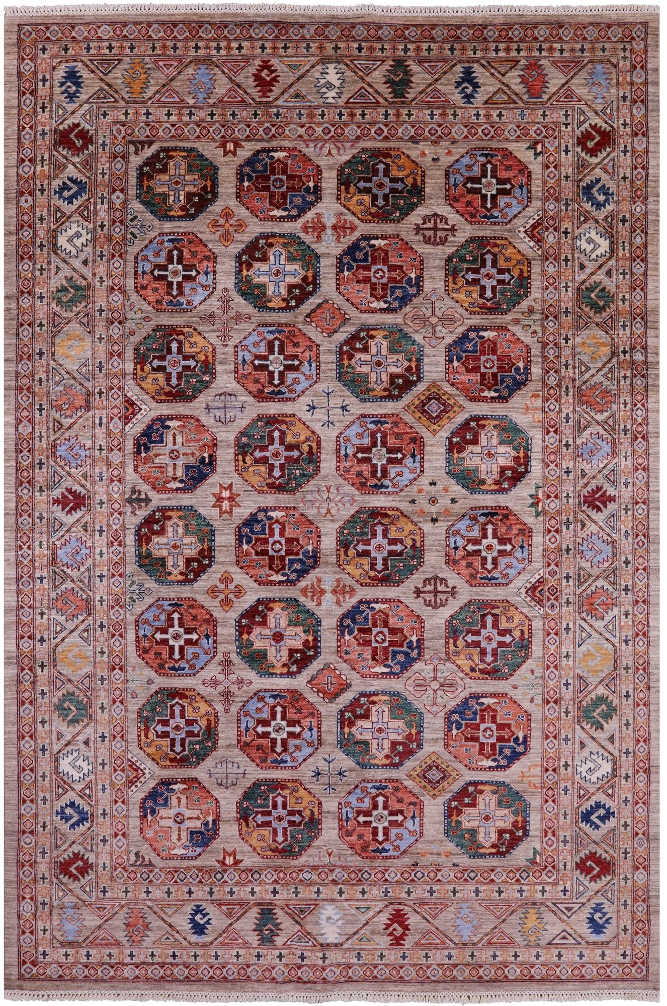 Turkmen Ersari Hand Knotted Wool Rug - 6' 9" X 10' 4" - Golden Nile