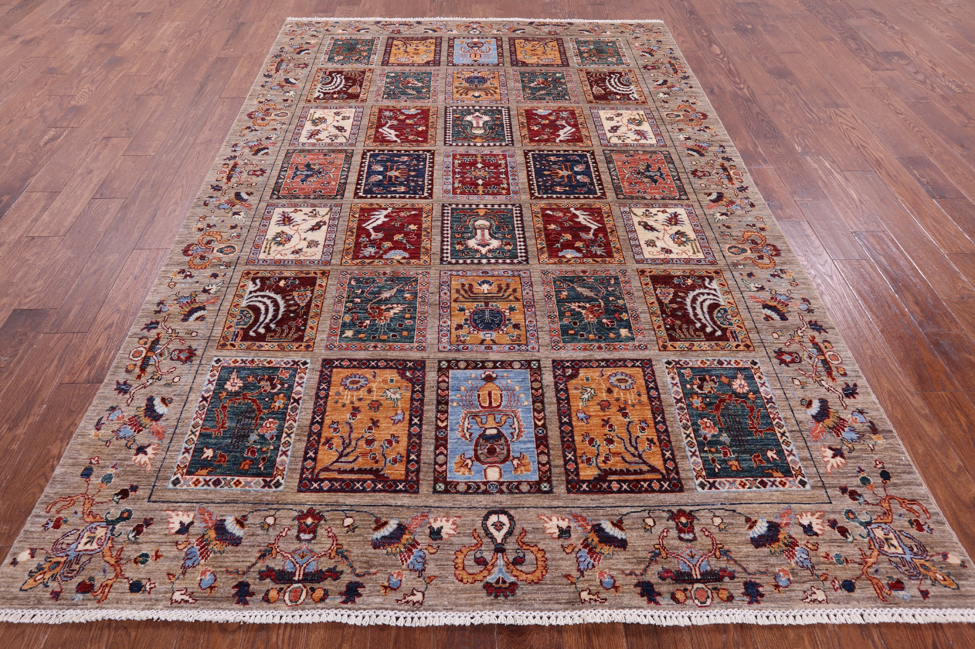 Garden Design Persian Hand Knotted Wool Rug - 6' 8" X 10' 0" - Golden Nile