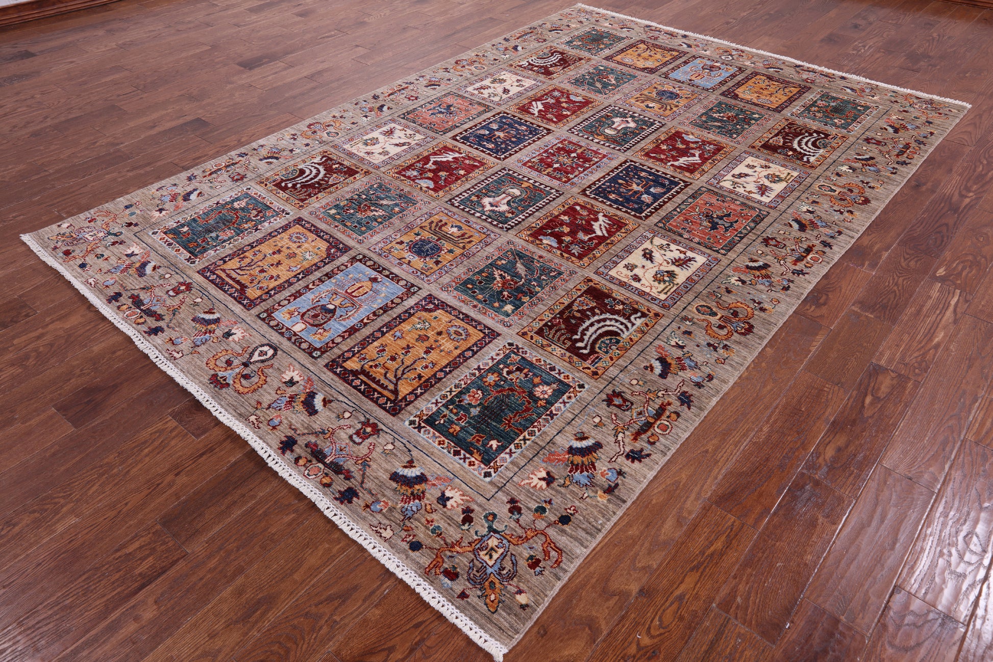 Garden Design Persian Hand Knotted Wool Rug - 6' 8" X 10' 0" - Golden Nile