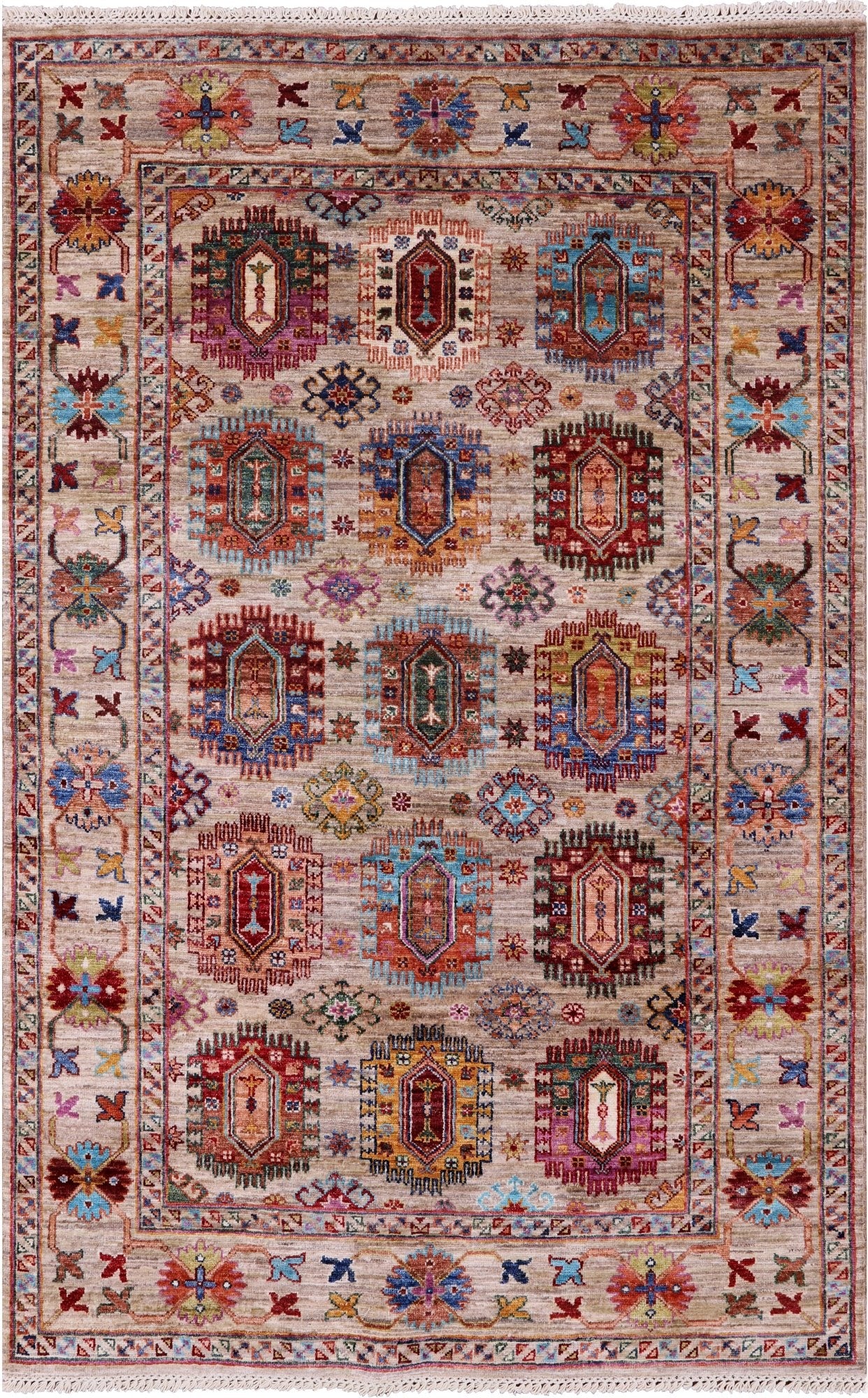 Turkmen Ersari Hand Knotted Wool Rug - 4' 1" X 6' 3" - Golden Nile