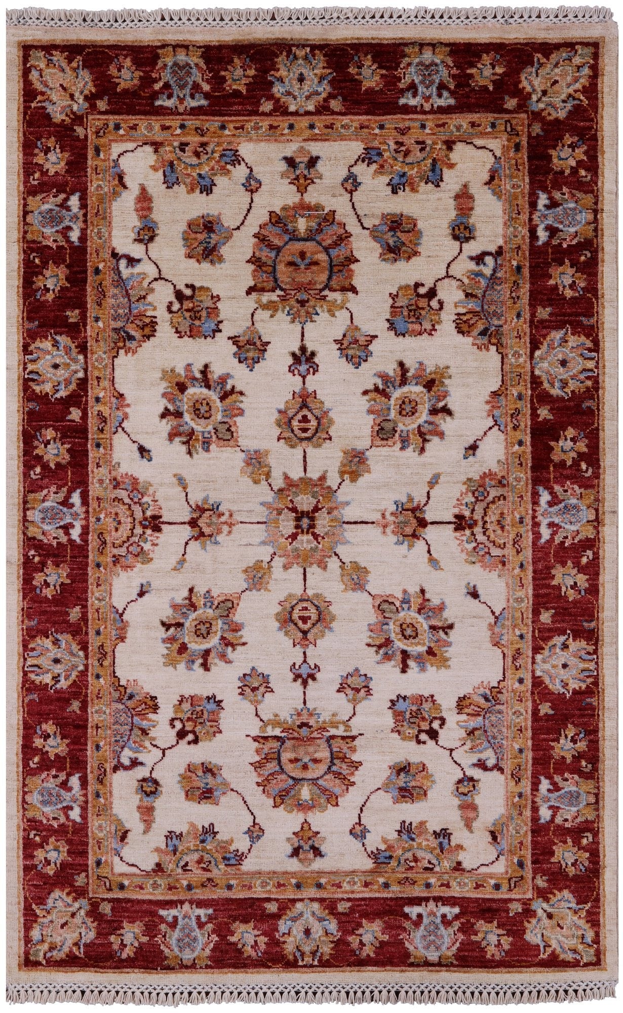 Ivory Persian tabriz Hand Knotted Wool Rug - 3' 4" X 5' 2" - Golden Nile
