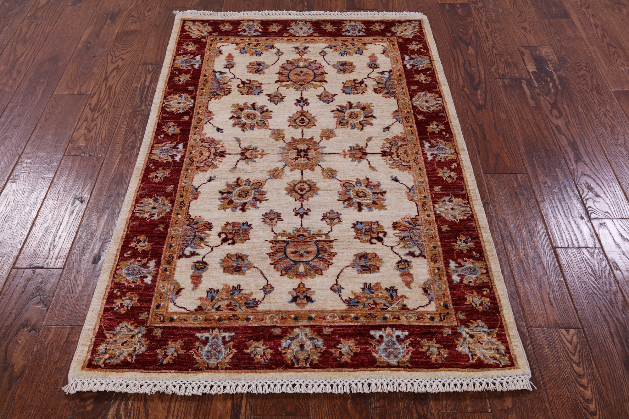 Ivory Persian tabriz Hand Knotted Wool Rug - 3' 4" X 5' 2" - Golden Nile