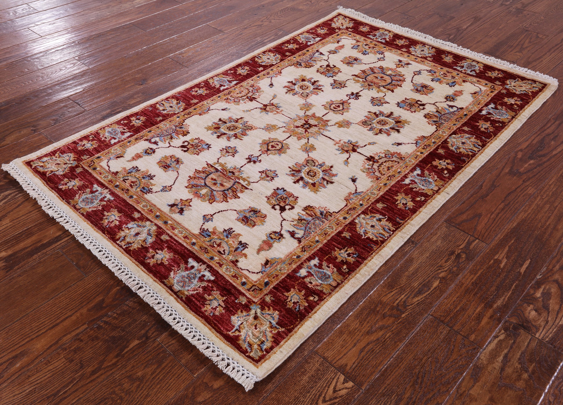 Ivory Persian tabriz Hand Knotted Wool Rug - 3' 4" X 5' 2" - Golden Nile