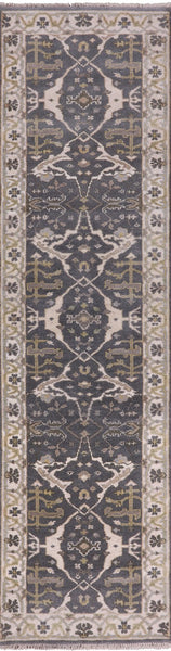 Grey Turkish Oushak Hand Knotted Wool Runner Rug - 2' 8" X 9' 10" - Golden Nile