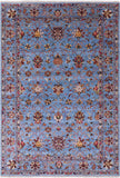 Blue Peshawar Hand Knotted Wool Rug - 6' 9" X 9' 8" - Golden Nile