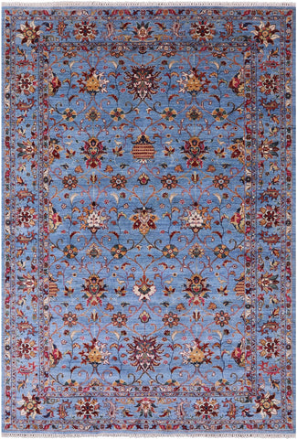 Blue Peshawar Hand Knotted Wool Rug - 6' 9