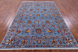 Blue Peshawar Hand Knotted Wool Rug - 6' 9" X 9' 8" - Golden Nile