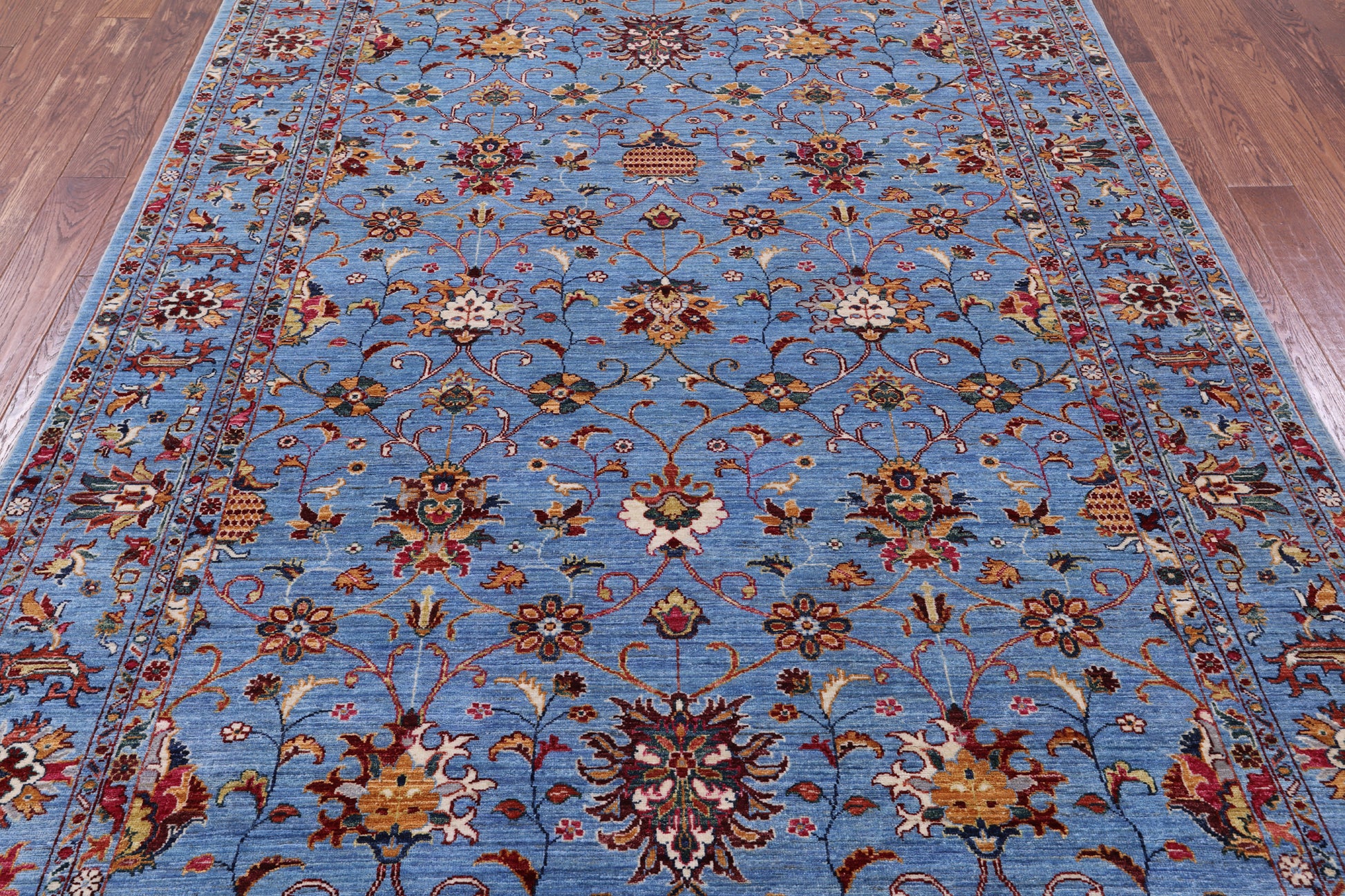 Blue Peshawar Hand Knotted Wool Rug - 6' 9" X 9' 8" - Golden Nile
