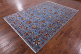 Blue Peshawar Hand Knotted Wool Rug - 6' 9" X 9' 8" - Golden Nile
