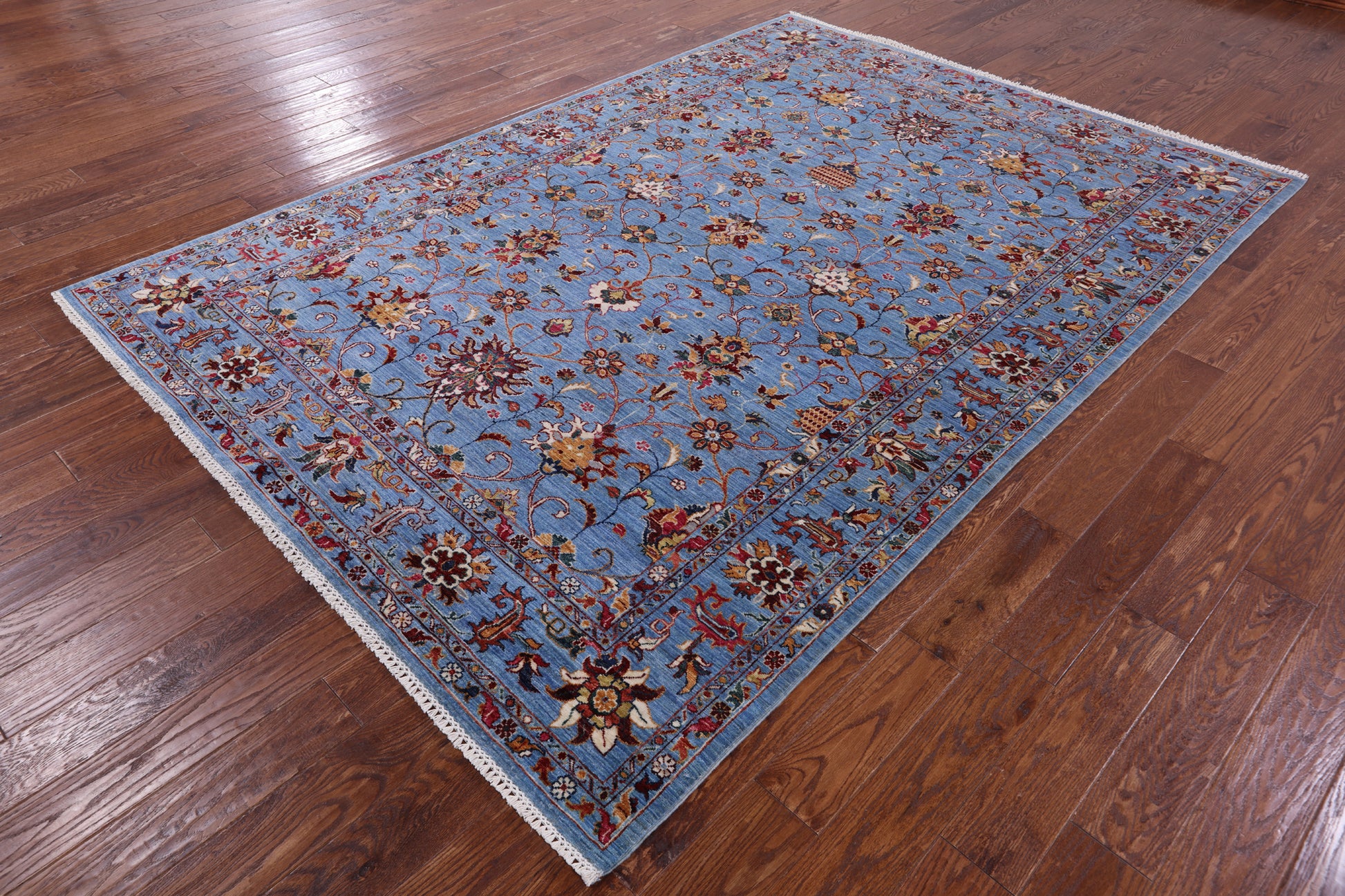Blue Peshawar Hand Knotted Wool Rug - 6' 9" X 9' 8" - Golden Nile