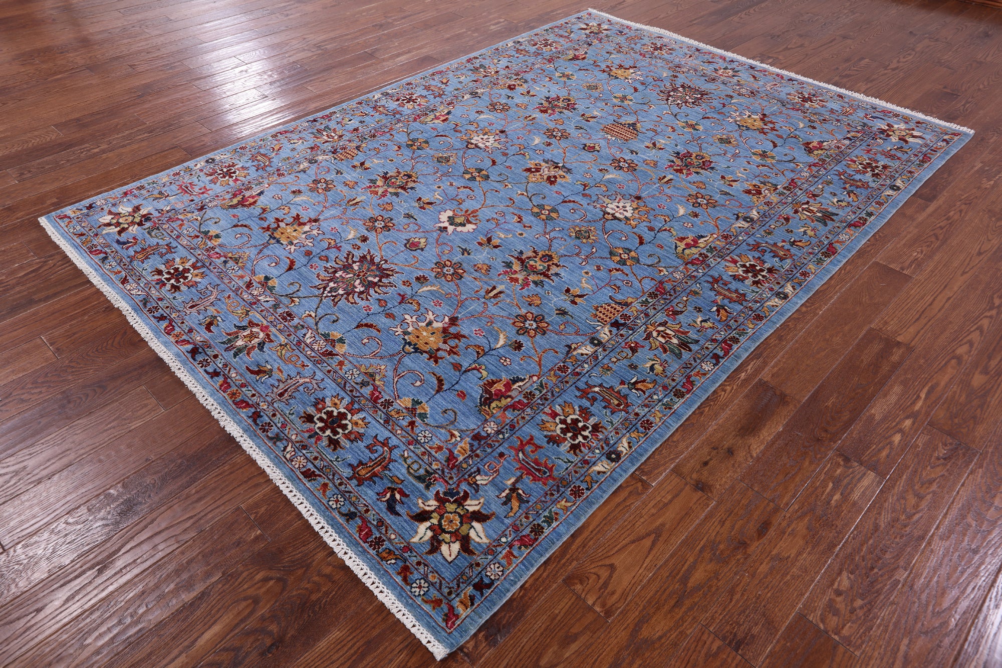 Blue Peshawar Hand Knotted Wool Rug - 6' 9" X 9' 8" - Golden Nile
