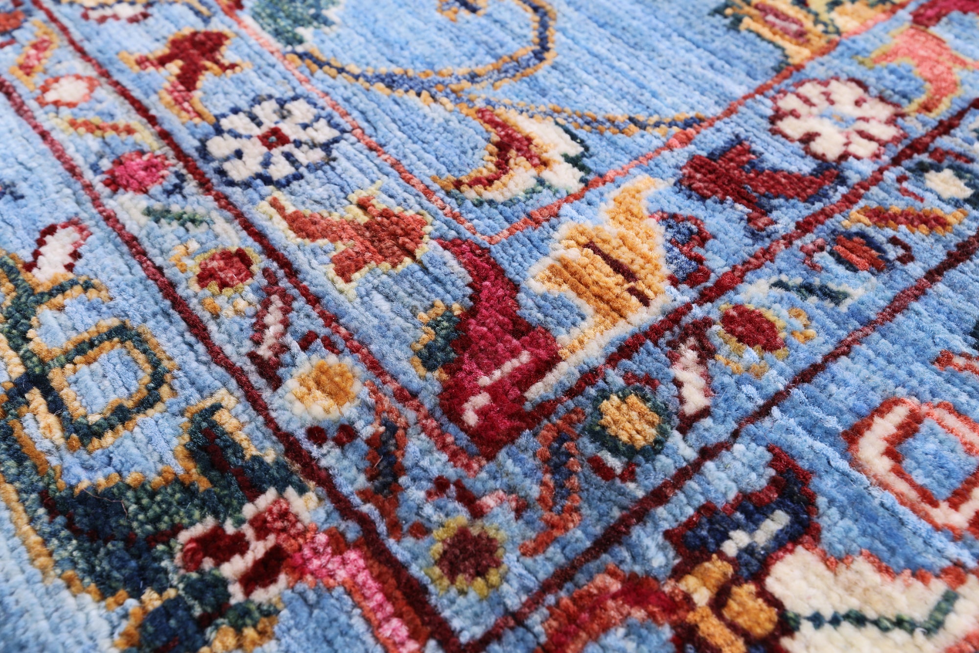 Blue Peshawar Hand Knotted Wool Rug - 6' 9" X 9' 8" - Golden Nile