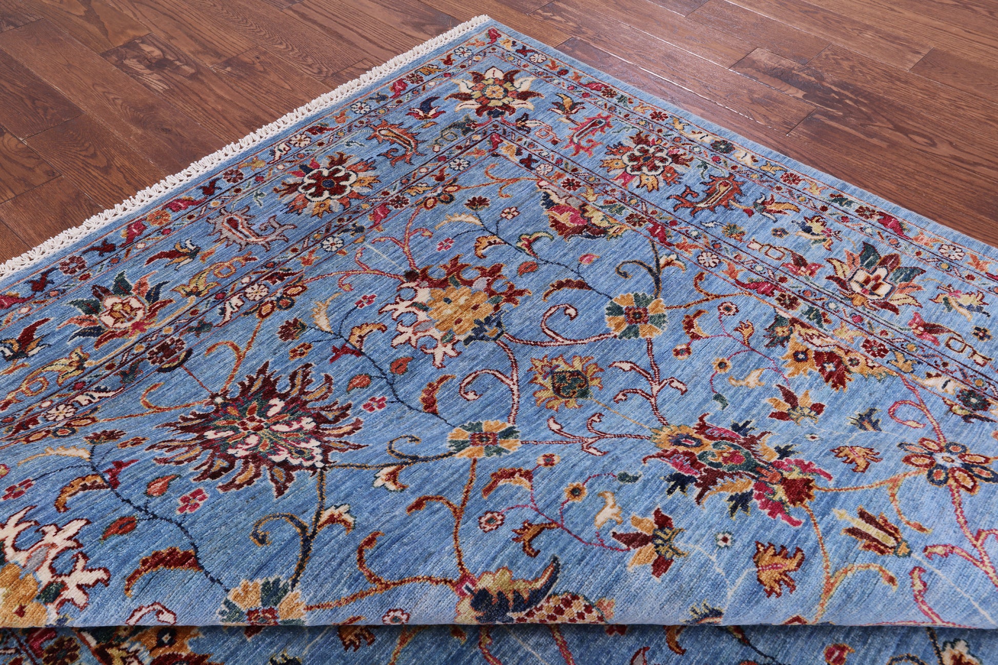 Blue Peshawar Hand Knotted Wool Rug - 6' 9" X 9' 8" - Golden Nile
