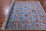 Blue Peshawar Hand Knotted Wool Rug - 6' 9" X 9' 8" - Golden Nile