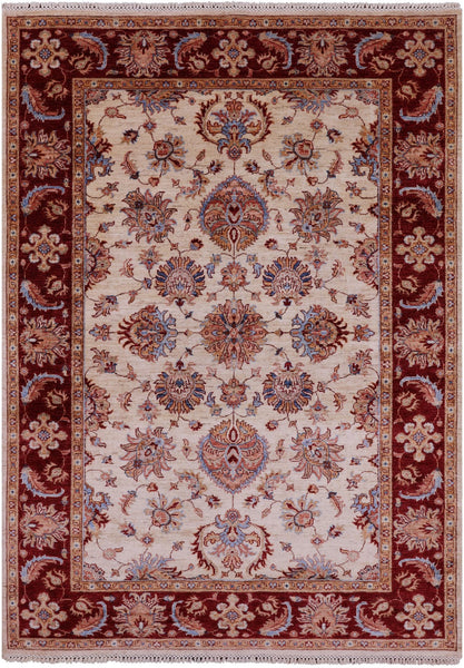 Ivory Persian Tabriz Hand Knotted Wool Rug - 5' 7" X 7' 10" - Golden Nile