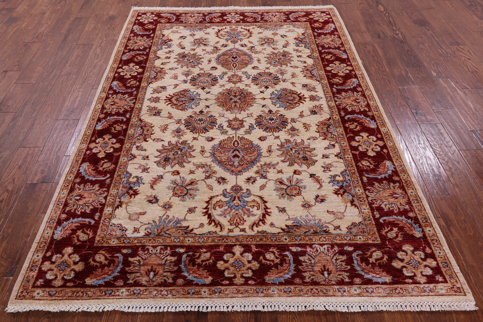 Ivory Persian Tabriz Hand Knotted Wool Rug - 5' 7" X 7' 10" - Golden Nile