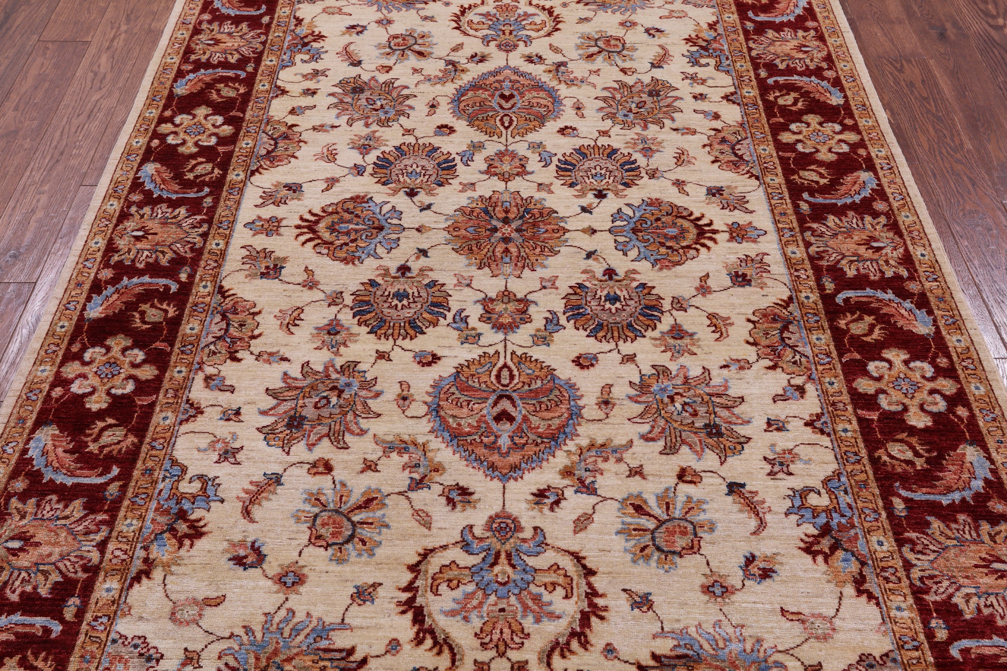 Ivory Persian Tabriz Hand Knotted Wool Rug - 5' 7" X 7' 10" - Golden Nile
