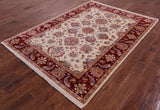 Ivory Persian Tabriz Hand Knotted Wool Rug - 5' 7" X 7' 10" - Golden Nile
