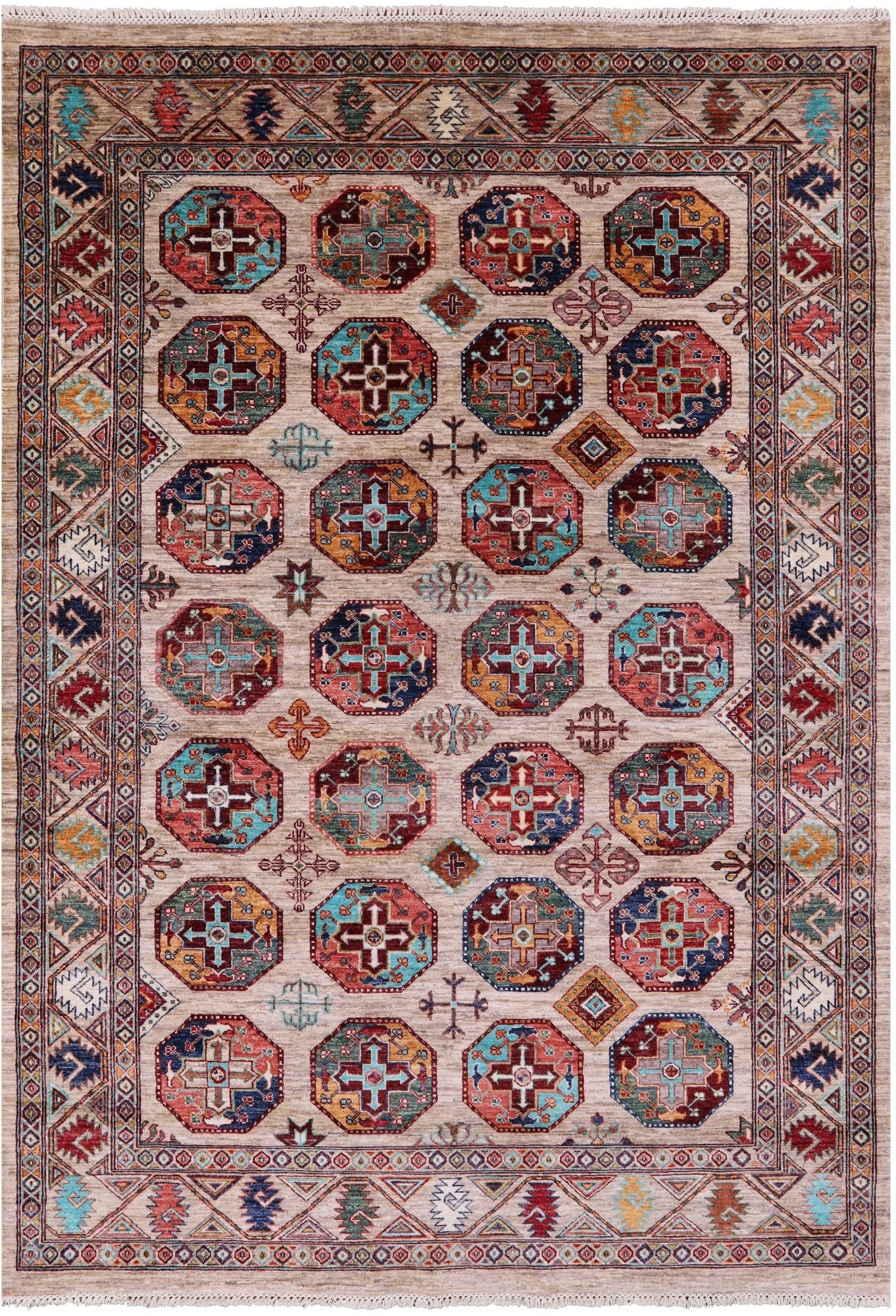 Turkmen Ersari Hand Knotted Wool Rug - 6' 3" X 8' 10" - Golden Nile