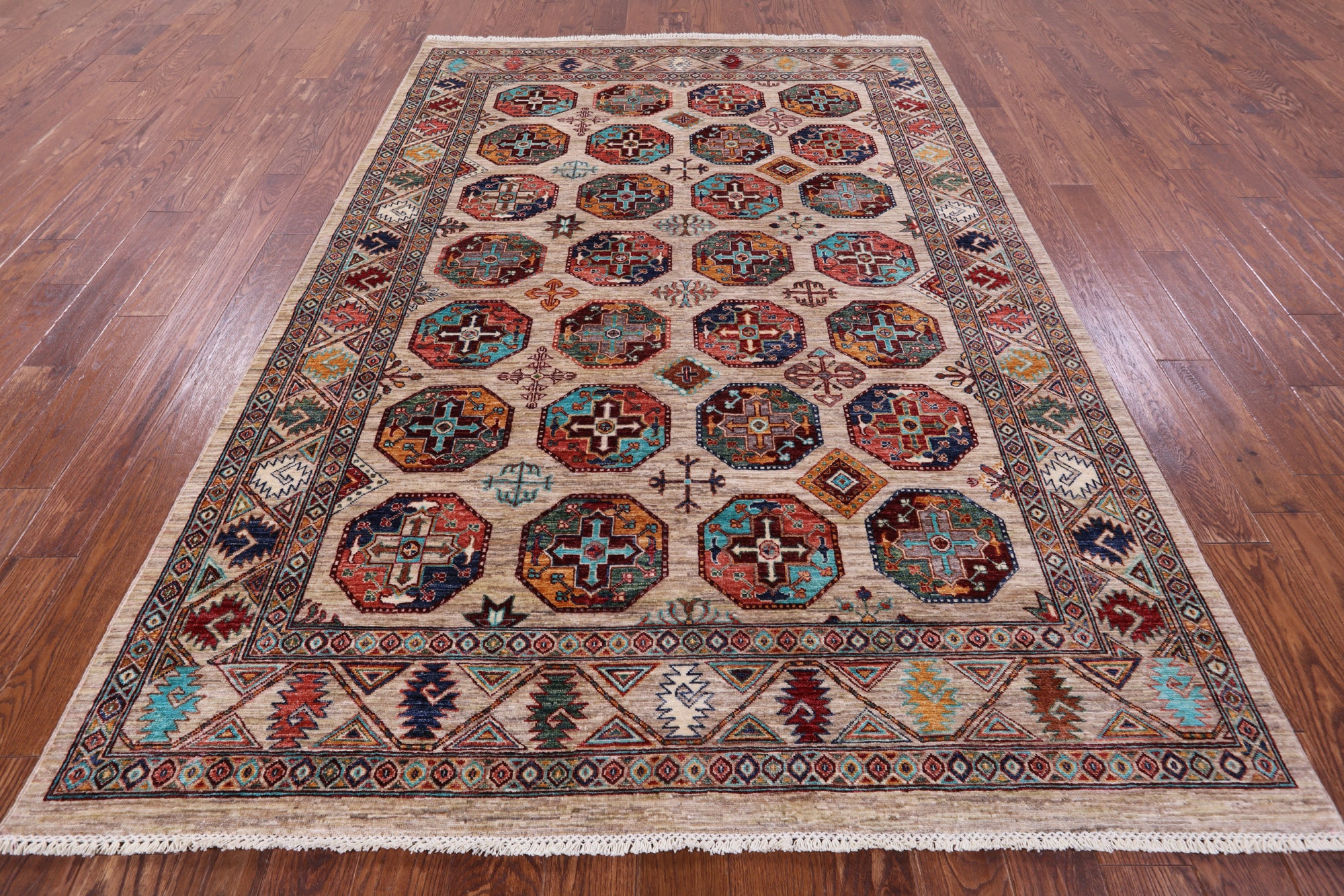 Turkmen Ersari Hand Knotted Wool Rug - 6' 3" X 8' 10" - Golden Nile