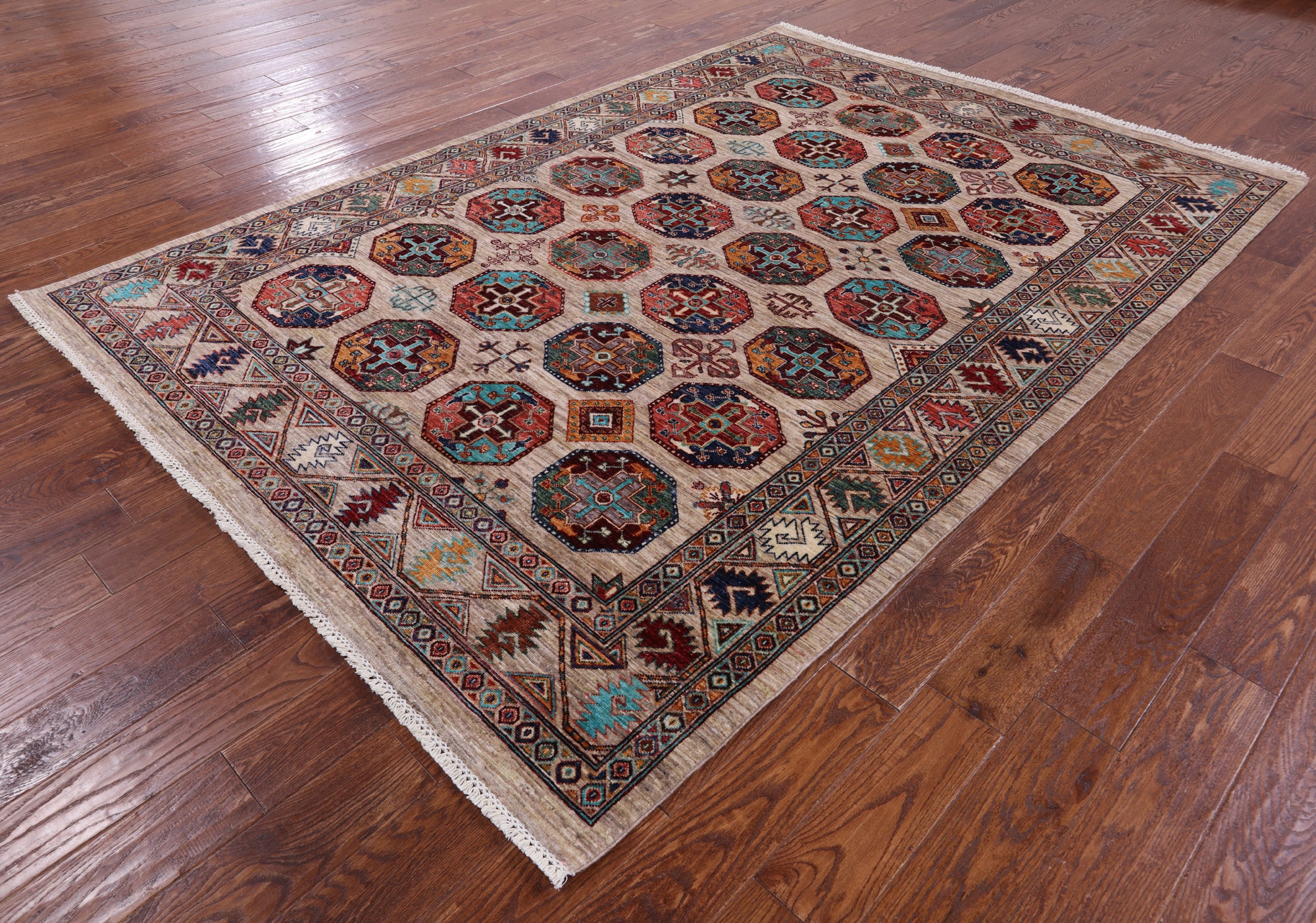 Turkmen Ersari Hand Knotted Wool Rug - 6' 3" X 8' 10" - Golden Nile