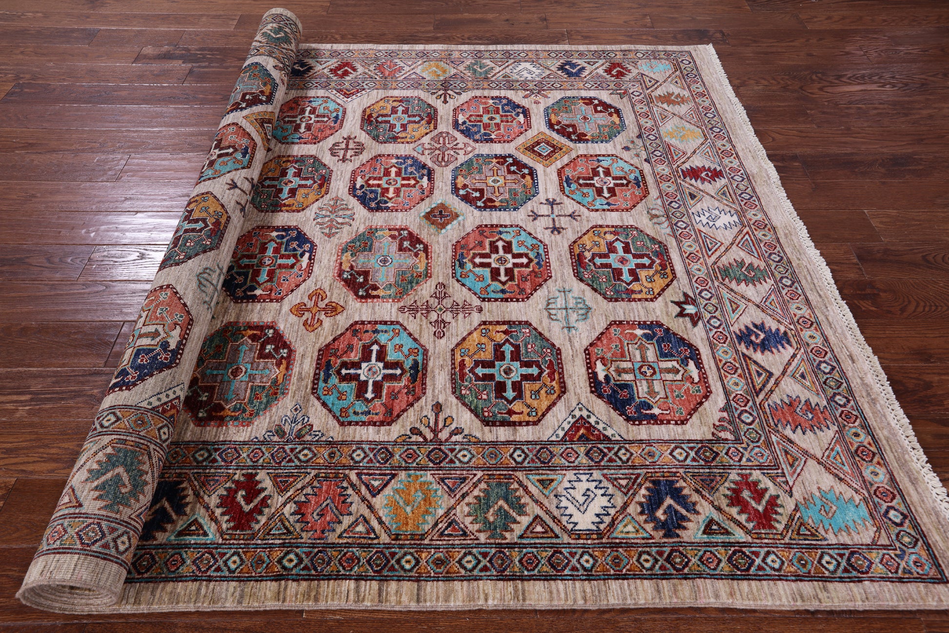 Turkmen Ersari Hand Knotted Wool Rug - 6' 3" X 8' 10" - Golden Nile