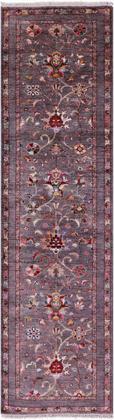 Grey Peshawar Hand Knotted Wool Runner Rug - 2' 8" X 9' 9" - Golden Nile