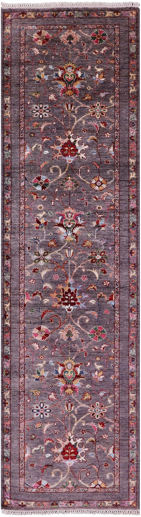 Grey Peshawar Hand Knotted Wool Runner Rug - 2' 8" X 9' 9" - Golden Nile