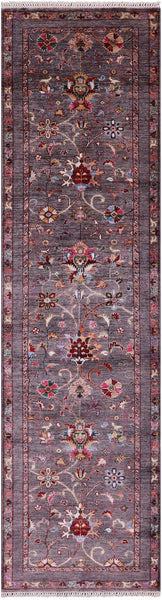 Grey Peshawar Hand Knotted Wool Runner Rug - 2' 8" X 9' 9" - Golden Nile