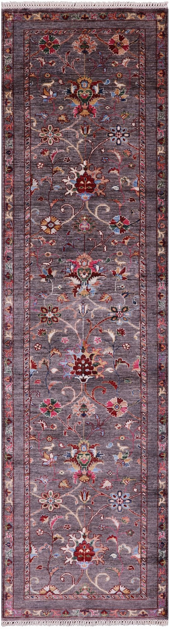 Grey Peshawar Hand Knotted Wool Runner Rug - 2' 8" X 9' 9" - Golden Nile