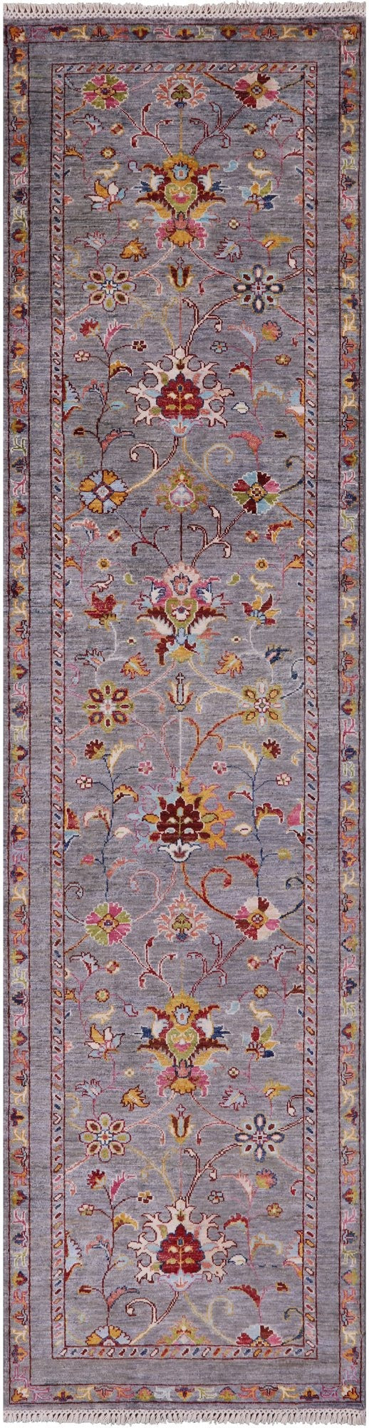 Grey Peshawar Handmade Wool Runner Rug - 2' 7" X 10' 2" - Golden Nile