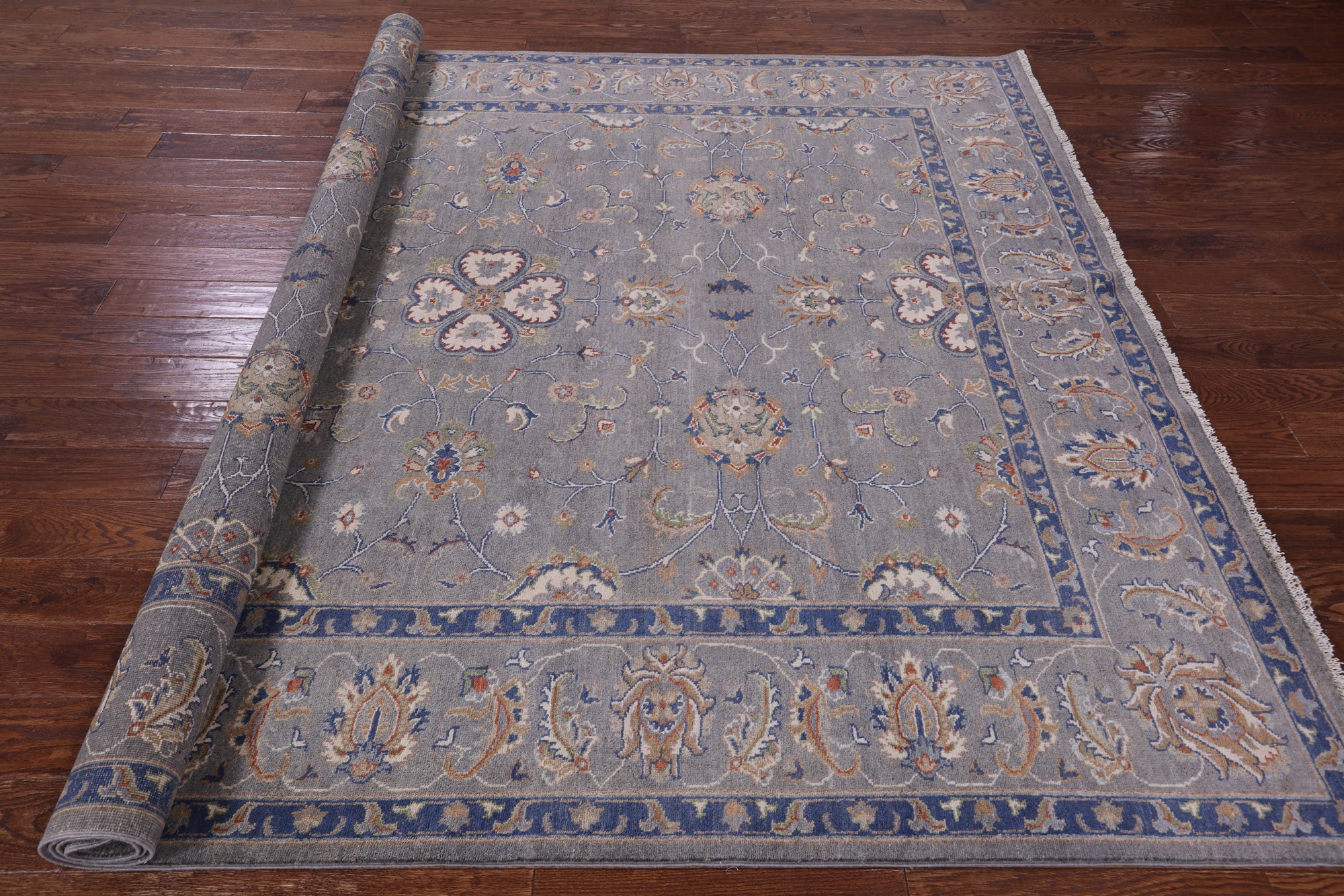 Grey Turkish Oushak Hand Knotted Wool Rug - 8' 0" X 10' 0" - Golden Nile