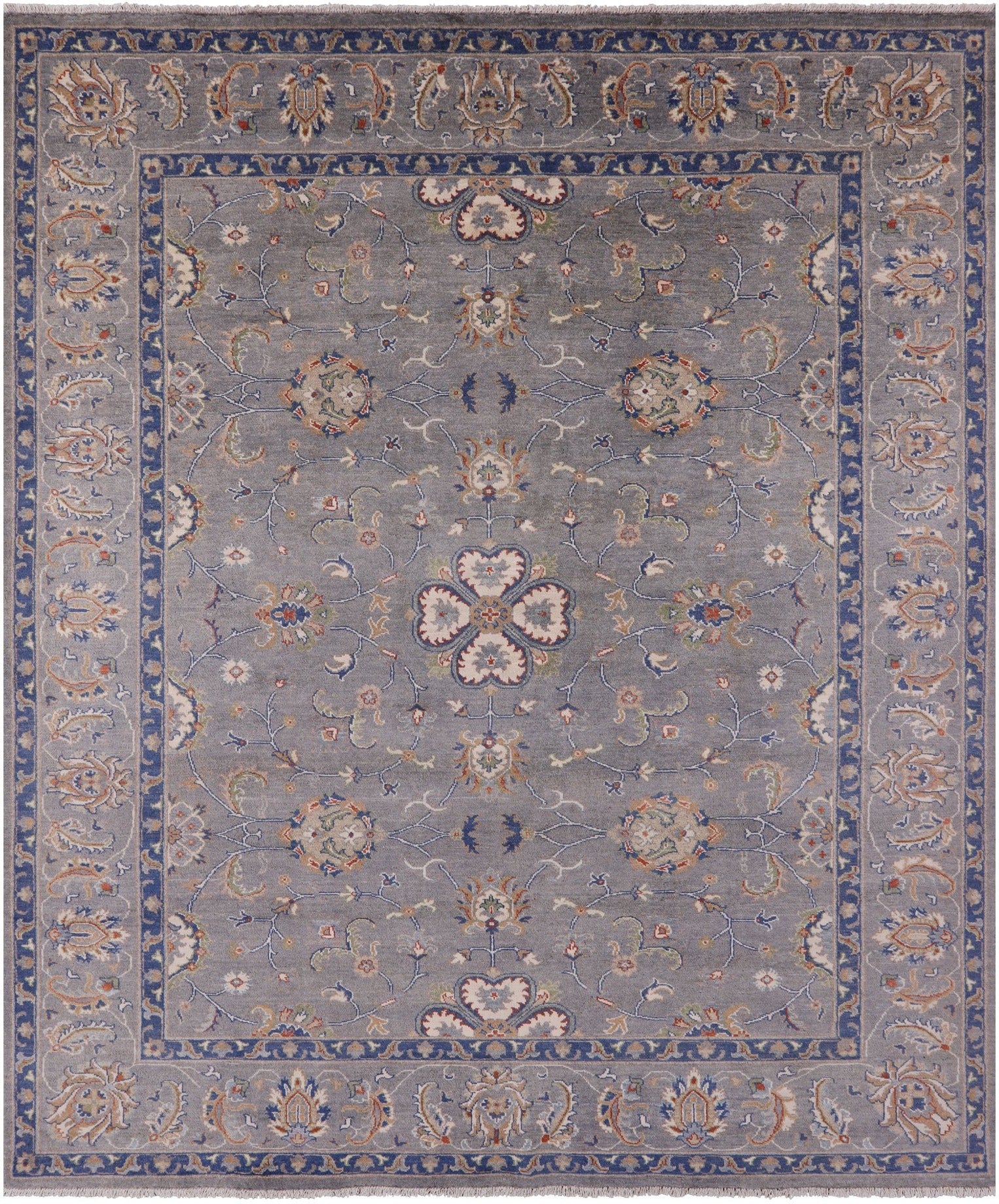 Grey Turkish Oushak Hand Knotted Wool Rug - 8' 0" X 10' 0" - Golden Nile