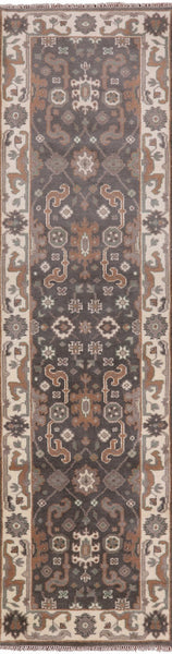 Grey Turkish Oushak Hand Knotted Wool Runner Rug - 2' 8" X 9' 8" - Golden Nile