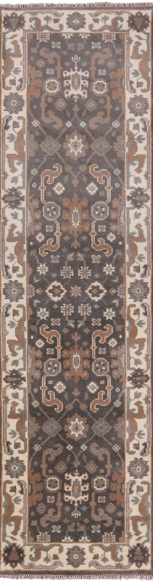 Grey Turkish Oushak Hand Knotted Wool Runner Rug - 2' 8" X 9' 8" - Golden Nile
