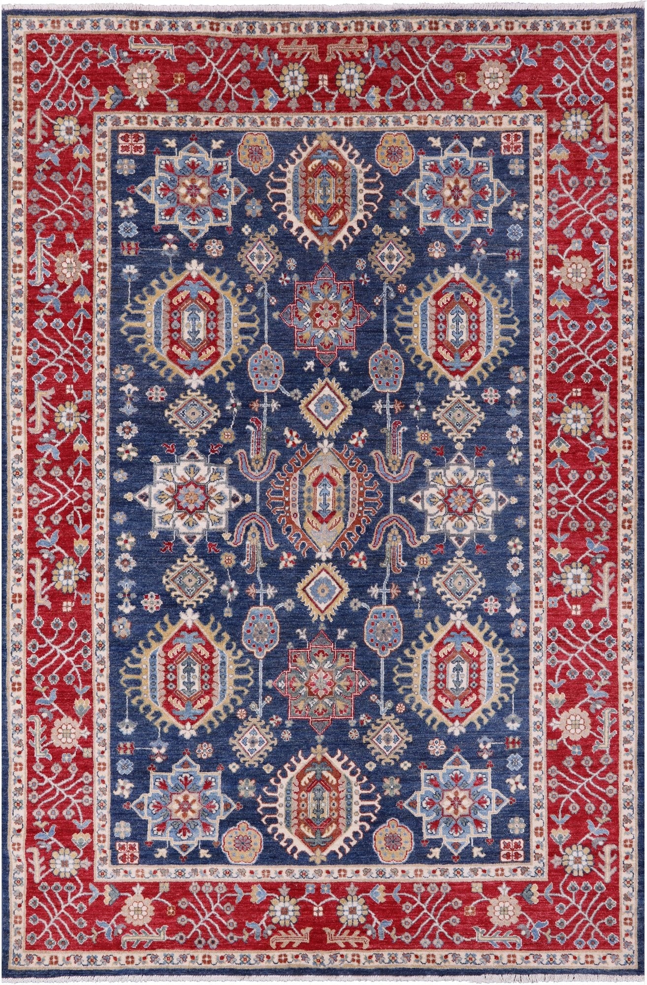 Blue Persian Fine Serapi Hand Knotted Wool Rug - 6' 8" X 9' 8" - Golden Nile