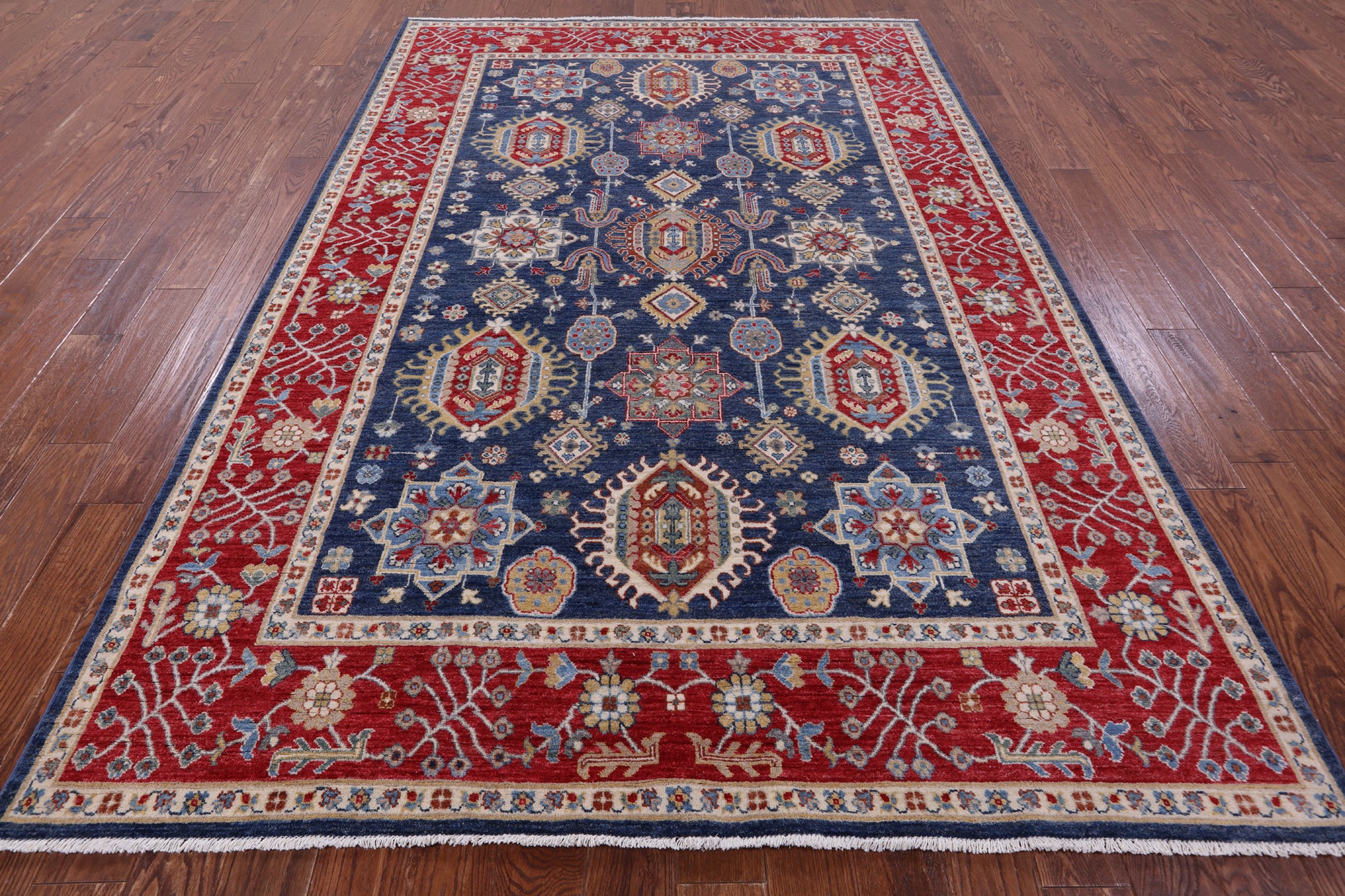 Blue Persian Fine Serapi Hand Knotted Wool Rug - 6' 8" X 9' 8" - Golden Nile