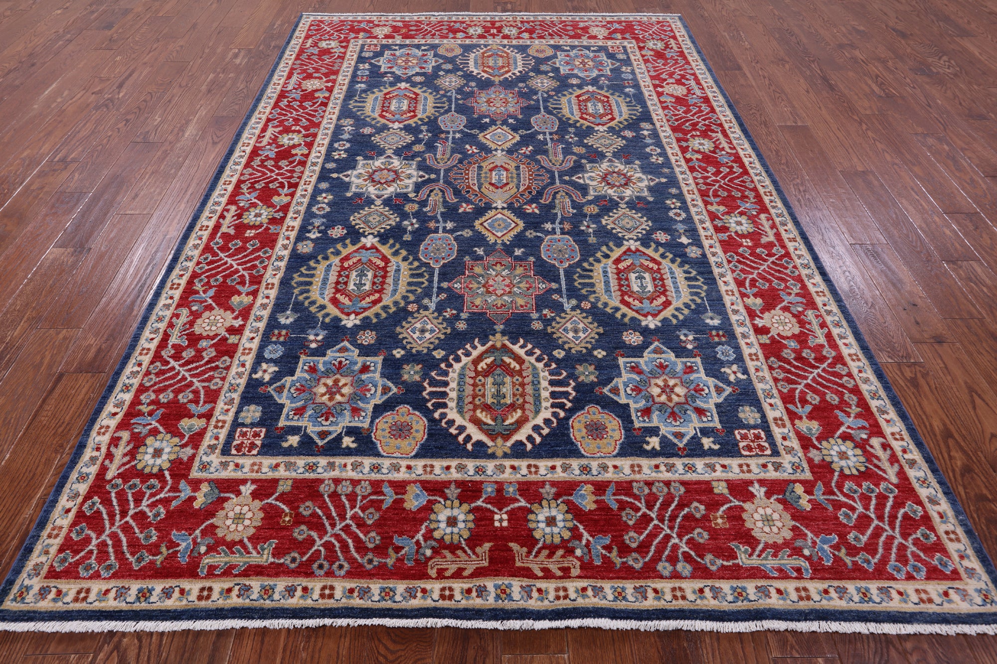 Blue Persian Fine Serapi Hand Knotted Wool Rug - 6' 8" X 9' 8" - Golden Nile