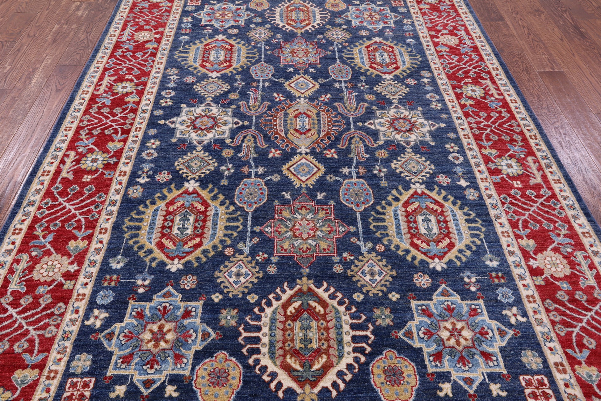Blue Persian Fine Serapi Hand Knotted Wool Rug - 6' 8" X 9' 8" - Golden Nile
