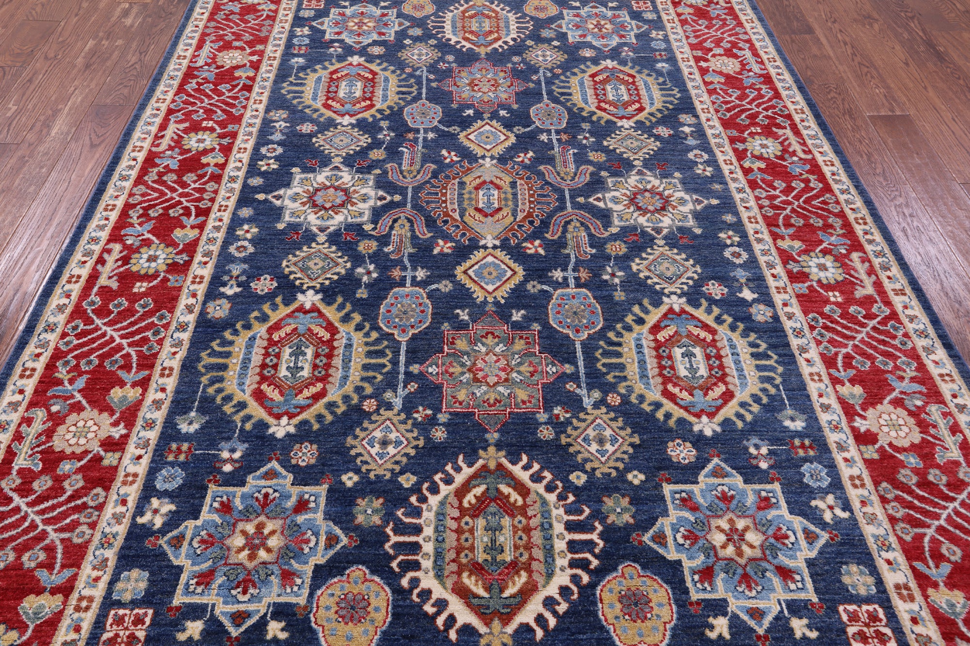 Blue Persian Fine Serapi Hand Knotted Wool Rug - 6' 8" X 9' 8" - Golden Nile